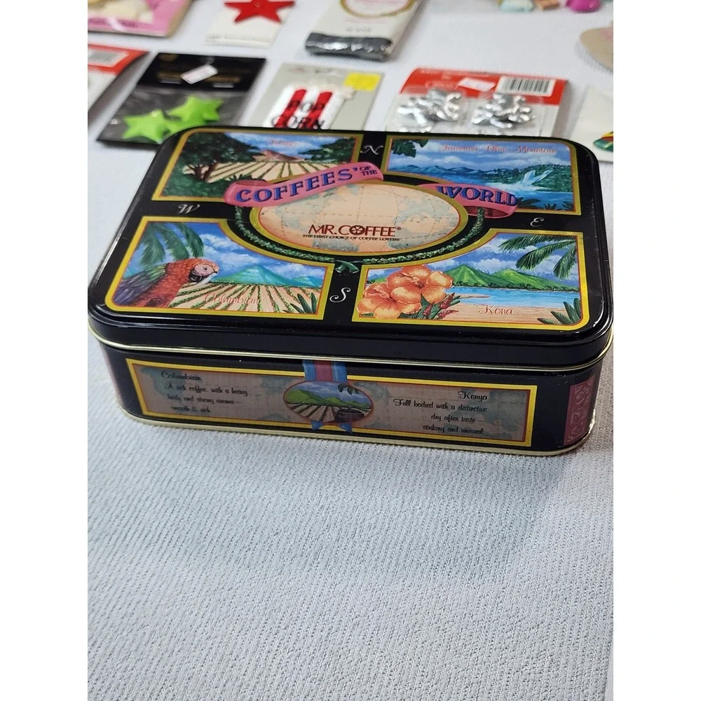 Mr. Coffee Vintage‎ Tin With Sewing Notions Bundle Coffees of the World Retro